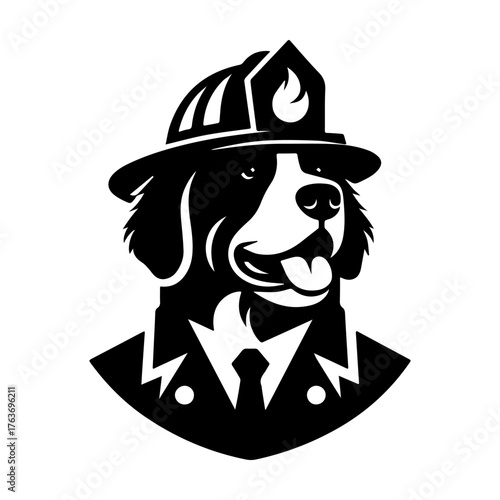 Firefighter Dog: Courageous Canine in Uniform Ready for Action.