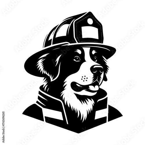 Brave Firefighter Dog Ready for Action and Rescue Missions.