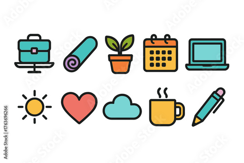 Professional work icon set. Office and business flat icons collection