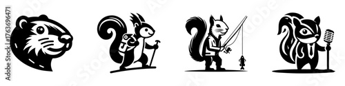 Squirrels in Various Activities: Skiing Fishing and Singing.