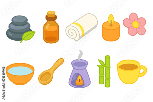 Spa and relaxation icon set. Wellness, meditation flat icons collection