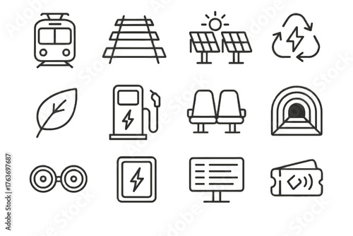 Station eco ticketing digital solar icon metro renewable passenger timetable panels vector