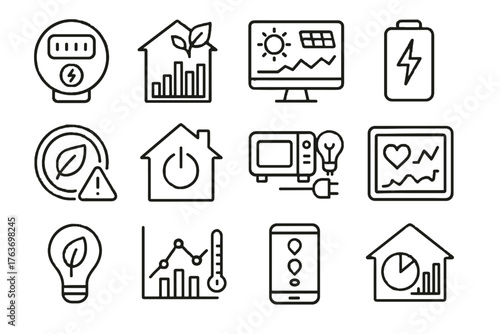 Battery appliance home alert energy consumption smart meter icon eco chart vector