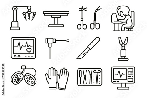 Surgical console icons medical robotic scalpel tools vector surgery instrument monitor icon