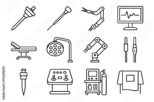 Bed control vector monitor machine forceps icon minimal surgical light icons surgery