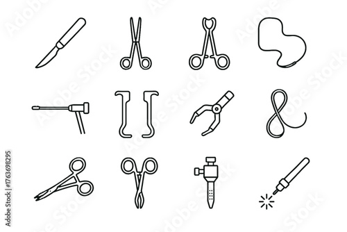 Device icon surgical scissors icons retractors vector suction trocar instruments suture scalpel