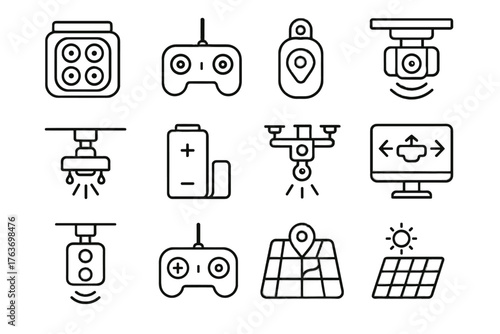 Crop spraying panel camera drone map agriculture vector battery icon icons charging