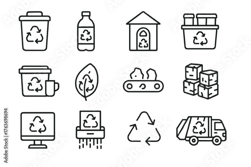 Icon recycling bin community icons truck vector monitoring arrows point collection trash