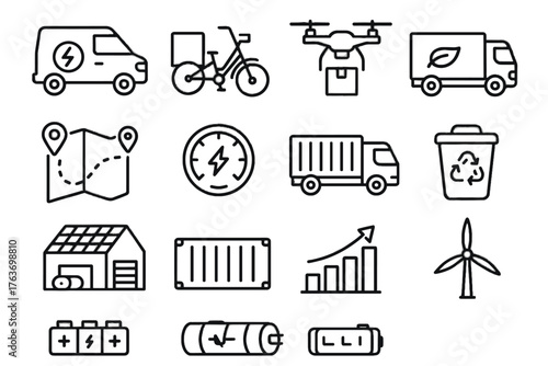 Route truck icons icon map eco transport pack vector chart optimization energy