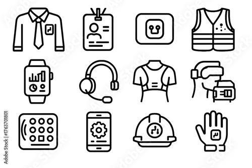 Textile vector icon workplace smart id tracker patch corrector helmet wearable interface