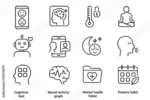 Reminder vector mental stress sleep bar emotional icons health cycle folder chat