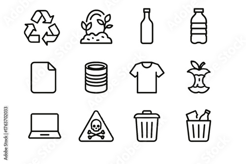 Icon textile symbol metal organic sorting waste landfill vector plastic symbols electronics