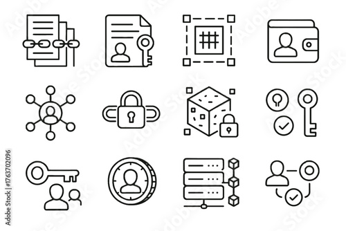 Contract blockchain chain icon encrypted digital vector block tokenized key ledger collection