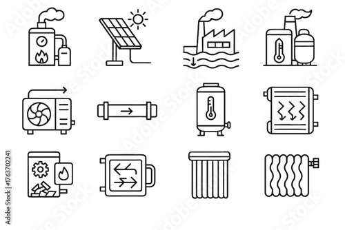 Water heater heat pump vector thermal furnace icons renewable unit hybrid heating
