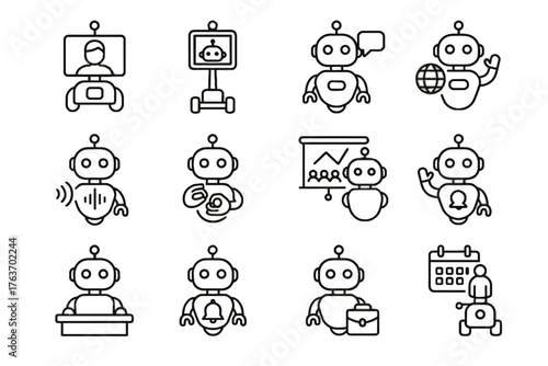Robotic interpreter bot assistant scheduling vector communication icon icons call translator robot