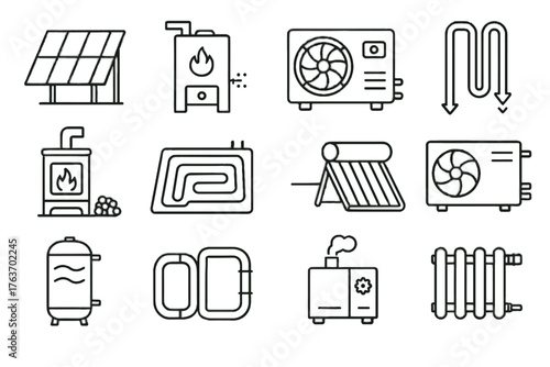Heating district thermal stove icons icon vector pellet tank wood renewable water