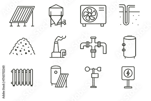 Tank station renewable solar pile storage vector heating icons icon collector thermal