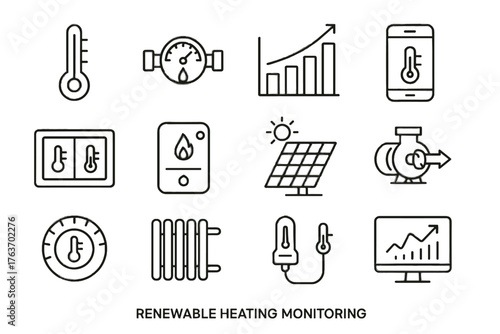 Icon thermostat flow panel gauge radiator vector energy renewable monitoring pump control
