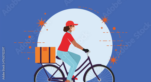 Delivery service bike courier fast shipping package on bicycle
