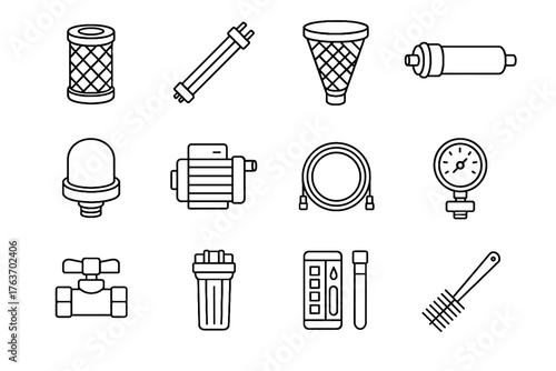 Tubing sediment control icon replacement cleaning vector set lamp water purification valve