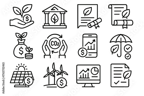 Sustainable loan energy icon portfolio dashboard finance environmental vector icons green impact