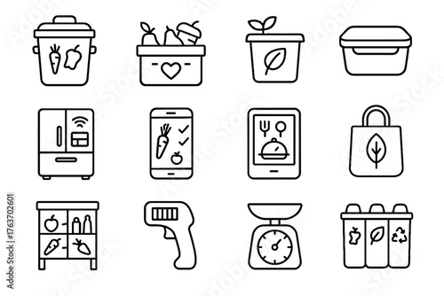 Scanner app food grocery waste shelf compost icon recipe vector donation