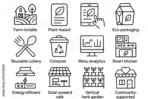Smart cutlery icon eco sustainable vector restaurant icons herb station bin tablet