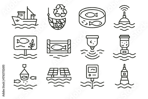 Feeder solar sensor conservation vector crate icons buoy sustainable fisheries fish icon