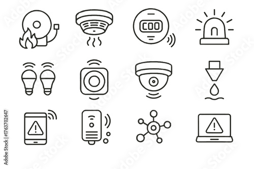 Water vector connected tablet icon smoke button emer system smart monoxide