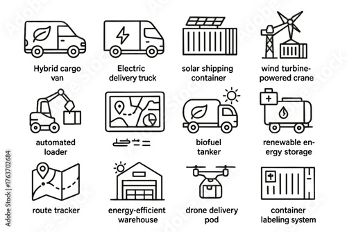 Truck pod vector eco crane cargo hybrid tracker icon biofuel shipping