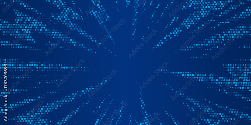 Fototapeta premium Glowing blue dotted texture. Abstract curved dot grid wallpaper. Circle halftone pattern background. Dark navy backdrop for technology, business, science, healthcare, medicine design. Vector
