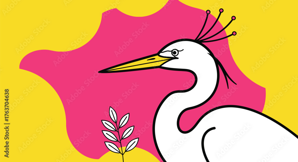 Fototapeta premium White heron illustration bird vector art design graphic image