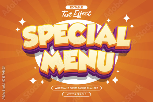 Special menu editable text effect with 3d cartoon text style and with orange comic background