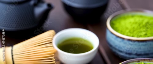 Experience the serene world of matcha tea preparation and savor its vibrant color and aroma