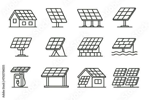 Canopy solar panel charging icon vector station array tilted industrial module