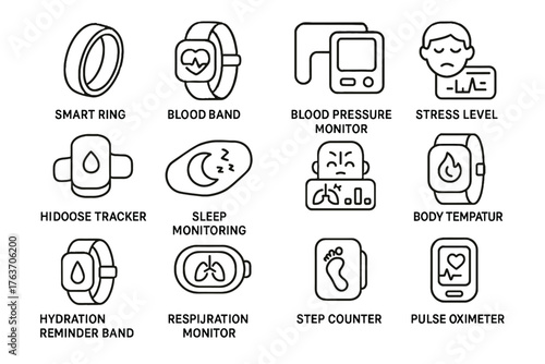 Oximeter wearable vector health ecg tracker sleep temperature monitoring smart ring icon
