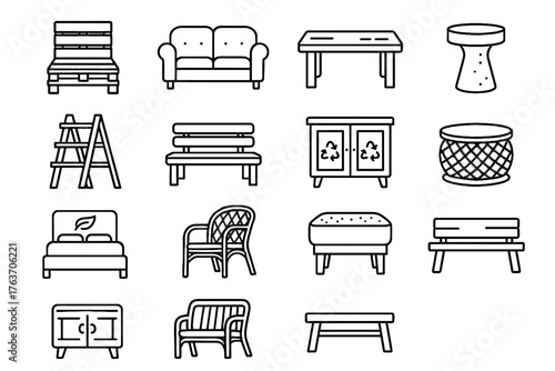 Cork icon chair friendly vector furniture fabric eco wicker repurposed reclaimed pallet