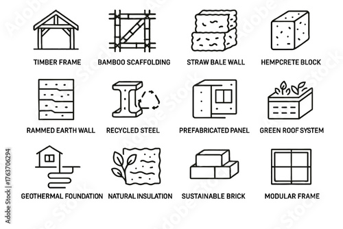 Icon scaffolding wall brick vector eco construction icons timber geothermal beam recycled
