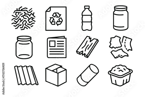 Icon paper used can cardboard metal material pulp vector aluminum sheet icons