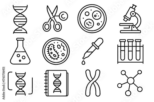 Chromosome flask petri molecular notebook genetic icon engineering lab bacterial vector culture