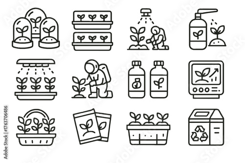 Trays icon planters unit lunar vector icons circulation greenhouse seed packets tending
