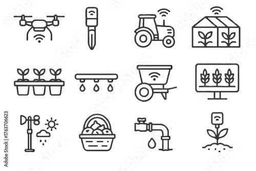 Harvest drone trays vector smart icons tractor sensor pump monitor icon station