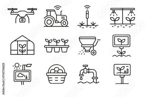 Irrigation harvest icon pump icons vector tray water monitor sensor agriculture greenhouse