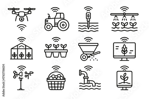Farm icon station vector trays tractor fertilizer smart weather soil sensor