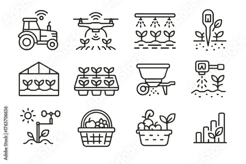 Greenhouse soil crop precision sensor harvest farming growth vector icons weather icon