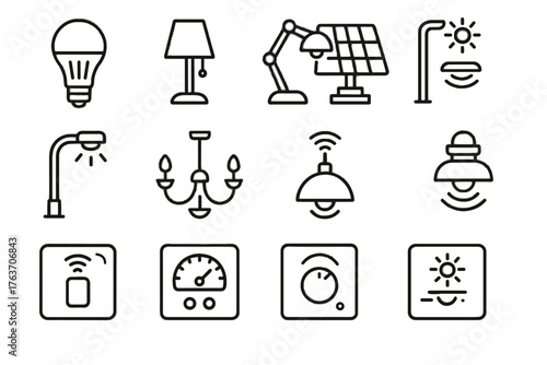 Eco chandelier smart lighting vector sensor led lamp icon motion solar panel