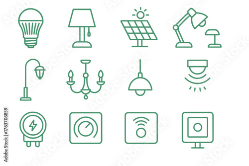 Pendant chandelier lamp sensor lighting led solar desk street icon green vector