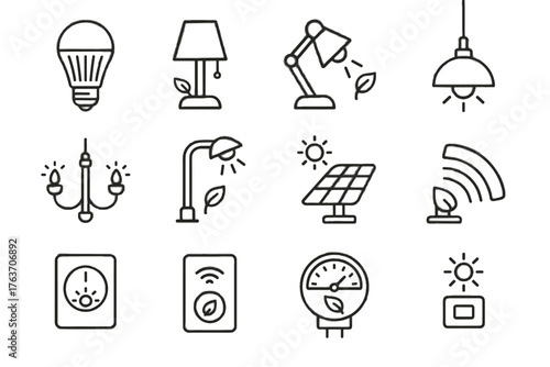 Lighting icons chandelier dimmer icon street eco pendant light switch smart lamp