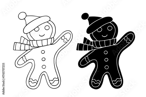 Sketch, silhouette of a gingerbread man, festive seasonal baking. Vector graphics.