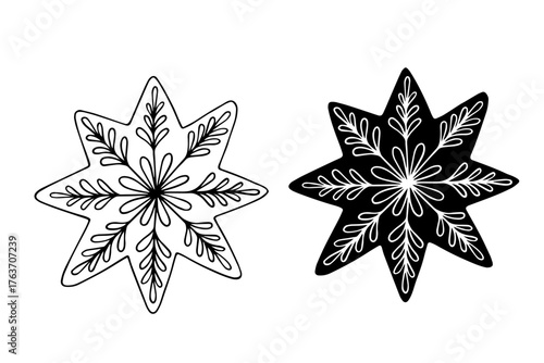 Sketch of a honey cookie silhouette in the shape of a star or snowflake. Vector graphics.